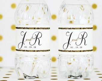 Gold Glitter Wedding Water Bottle Labels Waterproof - Printed Water Bottle Stickers  - Welcome Bag Gift