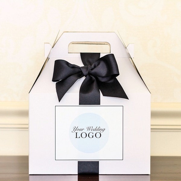 Logo Wedding Welcome Boxes - Hotel Welcome Boxes for Wedding Guests - Logo Gift Boxes - Gable Boxes, Ribbon & Labels - we assemble!