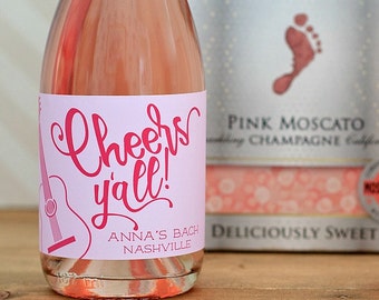 Nashville Bachelorette Party Decorations - Mini Champagne Bottle Labels - Country Bachelorette Party Favors - Cheers Y'all Mini Wine Labels