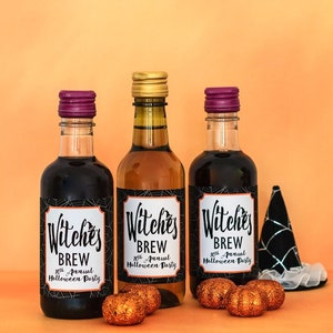 Halloween Mini Wine Labels - Mini Champagne Bottle Labels - Halloween Party Favors for Adults - Witches Brew - Halloween Party Decorations
