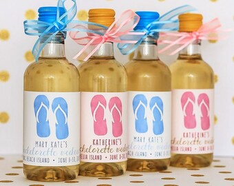 Personalized Flip Flop Mini Wine & Champagne Labels - Bachelorette Beach Party Favors