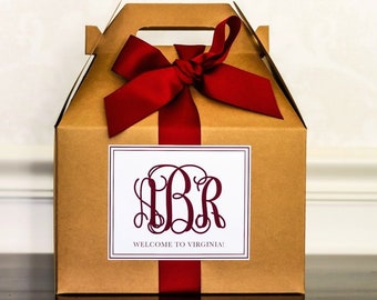 Monogram Wedding Welcome Boxes - Hotel Guest Welcome Boxes - Personalized Wedding Gable Boxes, Ribbon & Labels - we assemble!