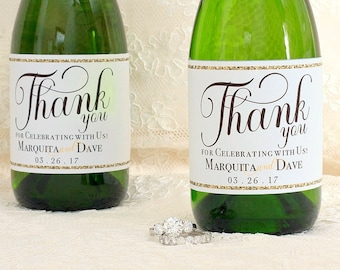 Wedding Mini Champagne Bottle Labels - Wedding Mini Wine Labels - Gold Wedding Favors for Guests - Wedding Guest Favors - Thank You Gift