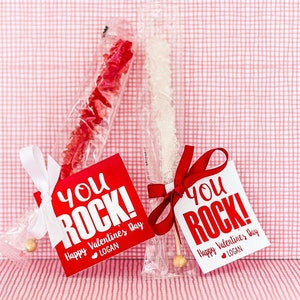 You Rock Valentine's Day Tags & Ribbon - Valentines Day Tags for Kids - School Gifts - Treat Tags - Rock Candy Tags - CANDY NOT INCLUDED