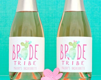 Fiesta Bachelorette Party Mini Champagne Bottle Labels - Cactus Bachelorette Mini Wine Labels - Bride Tribe Favors & Decor - Bridesmaid Gift