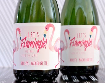 Flamingo Bachelorette Mini Champagne & Wine Bottle Labels - Personalized Party Favors