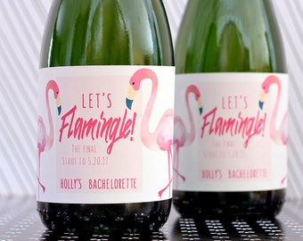 Flamingo Bachelorette Party Mini Champagne Bottle Labels - Flamingo Birthday Favors & Decorations - Flamingo Bridal Shower Mini Wine Labels