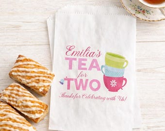 Tea for Two Birthday Favor Bags – Lined Tea Party Treat Bags