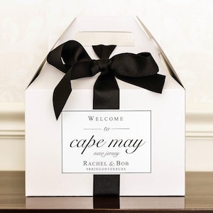 Classic Wedding Welcome Boxes for Hotel Guests - Welcome to Our Wedding Gift Boxes - Gable Boxes, Ribbon & Labels - we assemble!