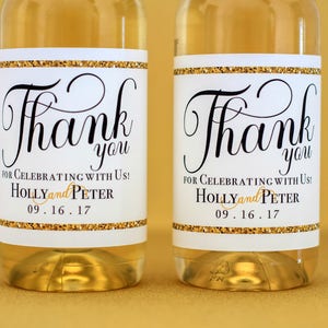 Gold Wedding Mini Wine Bottle Labels Personalized Wedding Favor for Guest Mini Wine Labels Wedding Wedding Guest Gift Thank You Gift image 2