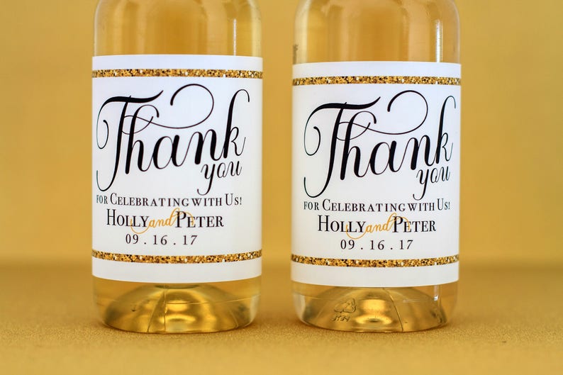 Gold Wedding Mini Wine Bottle Labels Personalized Wedding Favor for Guest Mini Wine Labels Wedding Wedding Guest Gift Thank You Gift image 2