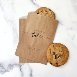 GREASE RESISTANT Wedding Favor Bags - Party Treat Bags - Cookie, Candy, Churro, Donut Bags - El Amor es Dulce - KRAFT