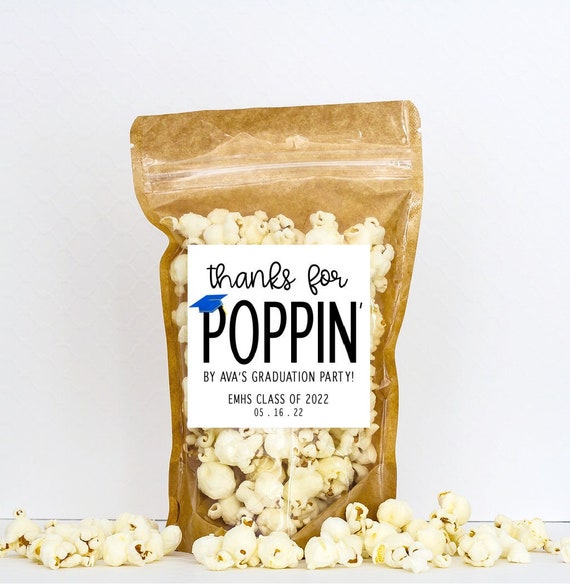 Graduation Popcorn Bags - Thanks for Popping in Party Favor Bags