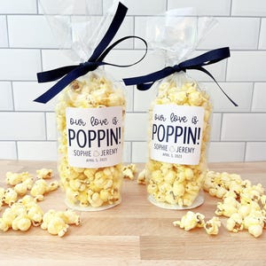 Wedding Popcorn Bags & Ribbon - Our Love is Poppin Party Favors for Guests - Personalized Popcorn Bar Bags // Food NOT Included