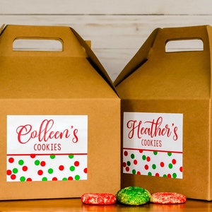 Cookie Exchange Party Kits, Holiday Cookie Swap Boxes, Christmas Cookie Party Idea - Includes Personalized Gable Boxes & Cookie Bags!