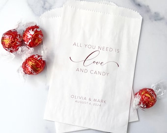 LINED Wedding Favor Bags for Guests - Candy Bar Bags - Bridal Shower Favors - All You Need is Love and Candy Bags