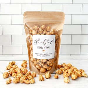 Thanksgiving Popcorn Bags -  Candy, Treat, Goodie Bags - Friendsgiving Party Favor Bags - Gift Ideas // Stand Up Zip Pouch Bags & Labels