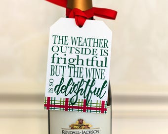 Printed Holiday Wine Tags & Ribbon