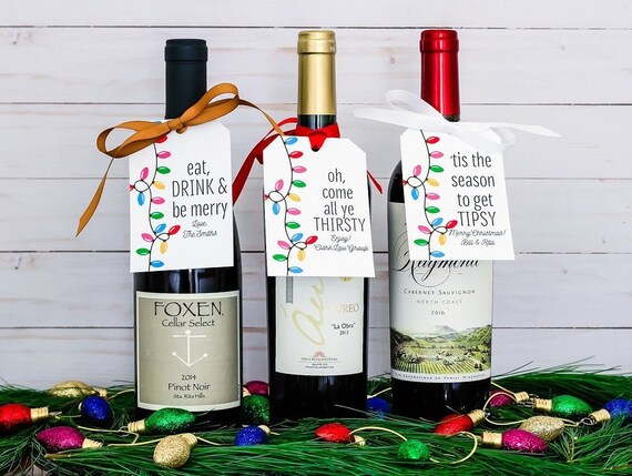 Personalized Holiday Wine Tags Christmas Wine Bottle Tags | Etsy