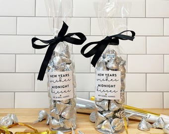New Years Party Favor Bags & Ribbon - NYE Table Decorations - New Years Wedding Guest Gift Bags for Candy // Food NOT Included