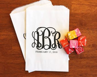 LINED Monogram Wedding Donut Bags - Cookie Bags - Candy Buffet Bags - Monogrammed Wedding Favor Bags - Initials Wedding Treat Bags Custom