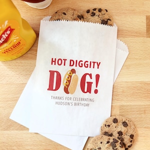 Hot Diggity Dog Party Favor Bags - Personalized Lined Treat Bags