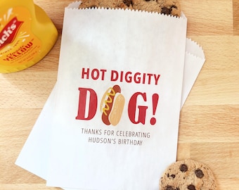 Hot Diggity Dog Party Favor Bags - Personalized Lined Treat Bags