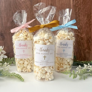 Communion Popcorn Bags & Ribbon - First Holy Communion, Baptism, Confirmation Party Favor Bags // Food NOT Included
