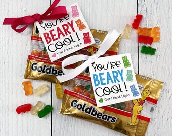 Printed Personalized Beary Valentine's Day Tags & Ribbon - Gummy Bear Tags // Candy NOT Included