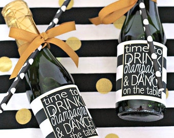 Personalized Mini Bottle Labels - Bachelorette Party Favor - Birthday Party Favor - Custom Mini Champagne Label - Black and Gold Party Favor