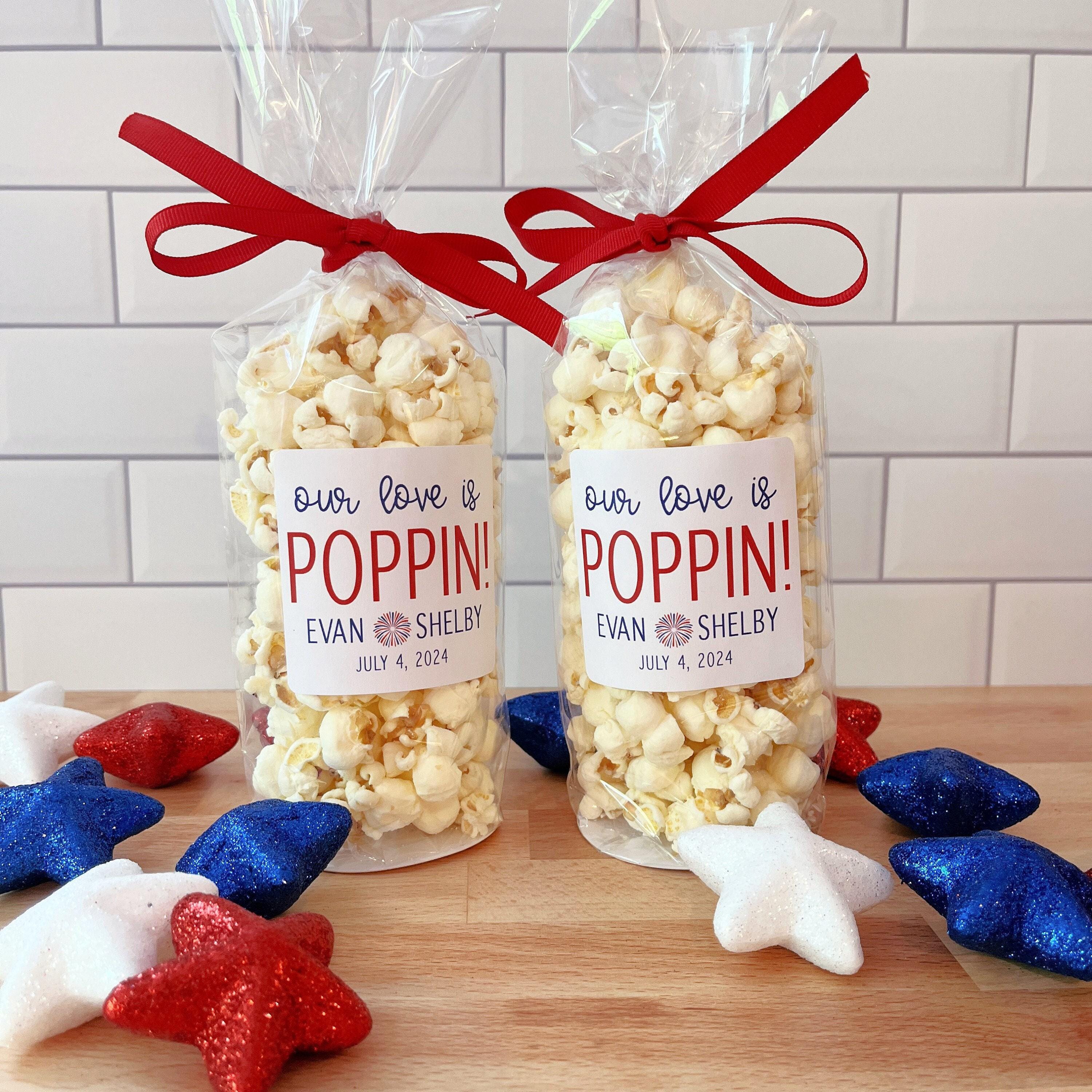 4th of July Wedding Popcorn Bags & Ribbon - Our Love is Poppin Party Favors