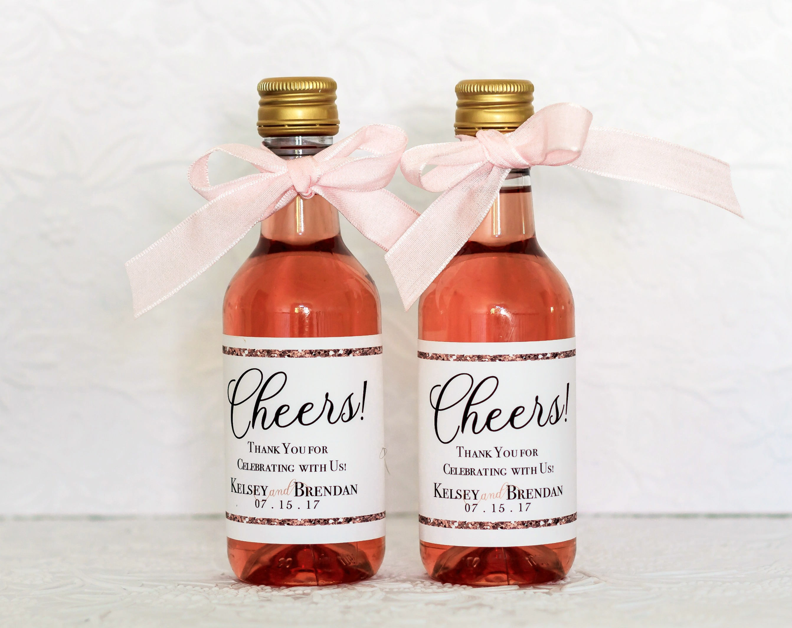 Rose Gold Wedding Mini Wine Bottle Labels Rose Gold Party Etsy