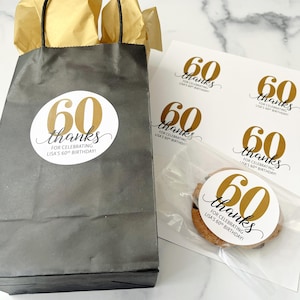 PRINTED Birthday Party Favor Stickers - Thank You Gift Bag Labels for 30th, 40th, 50th, 60th, 75th, 80th Birthday