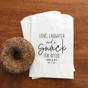 LINED Wedding Favor Bags for Guests Wedding Cookie Bags, Candy Bags, Dessert Bags, Donut Bags Love Laughter and a Snack for After Bags image 5