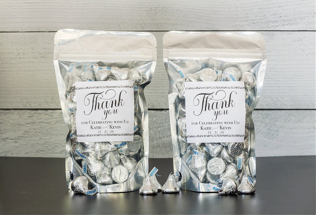 Silver Wedding Favors for Guests - Candy, Popcorn Bags - Bridal Shower, Engagement, Birthday Party Favor Bags // Stand Up Zip Pouch Bags