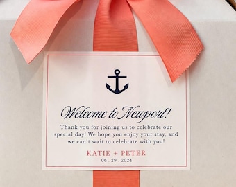 4x5" Nautical Wedding Welcome Stickers - Printed, Personalized Anchor Labels