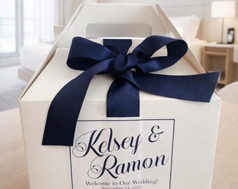 Personalized Wedding Hotel Boxes - Gable Boxes, Ribbon & Stickers - we assemble!