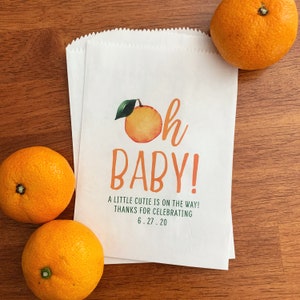 Clementine Baby Shower Favor Bags LINED - Summer Citrus Baby Shower Decorations & Ideas - A Little Cutie is on the Way Baby Shower Favors