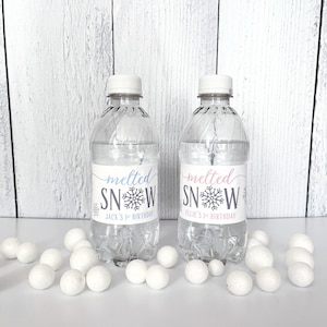 Snowflake Birthday Water Bottle Labels - Winter Onederland  - Snow First Birthday Party Decorations - Melted Snow Bottle Stickers WATERPROOF
