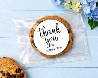 PRINTED Wedding Heart Thank You Stickers - Personalized Round Favor Labels
