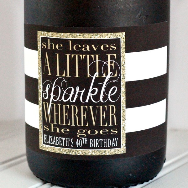 Gold Glitter Birthday Full Size Champagne Bottle Labels