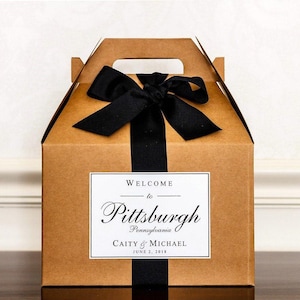 Wedding Welcome Boxes - Hotel Welcome Boxes for Wedding Guests - Gable Boxes, Ribbon & Labels - we assemble!