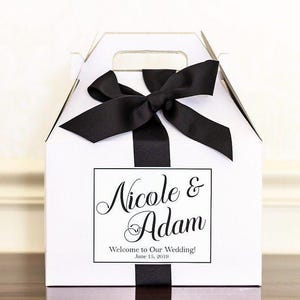 ASSEMBLED Large Wedding Gable Boxes - Hotel Wedding Welcome Boxes for Wedding Guests - Gable Boxes, Ribbon & Stickers - we assemble!