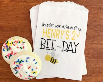 Personalized Bee Birthday Favor Bags - Lined Treat Bags