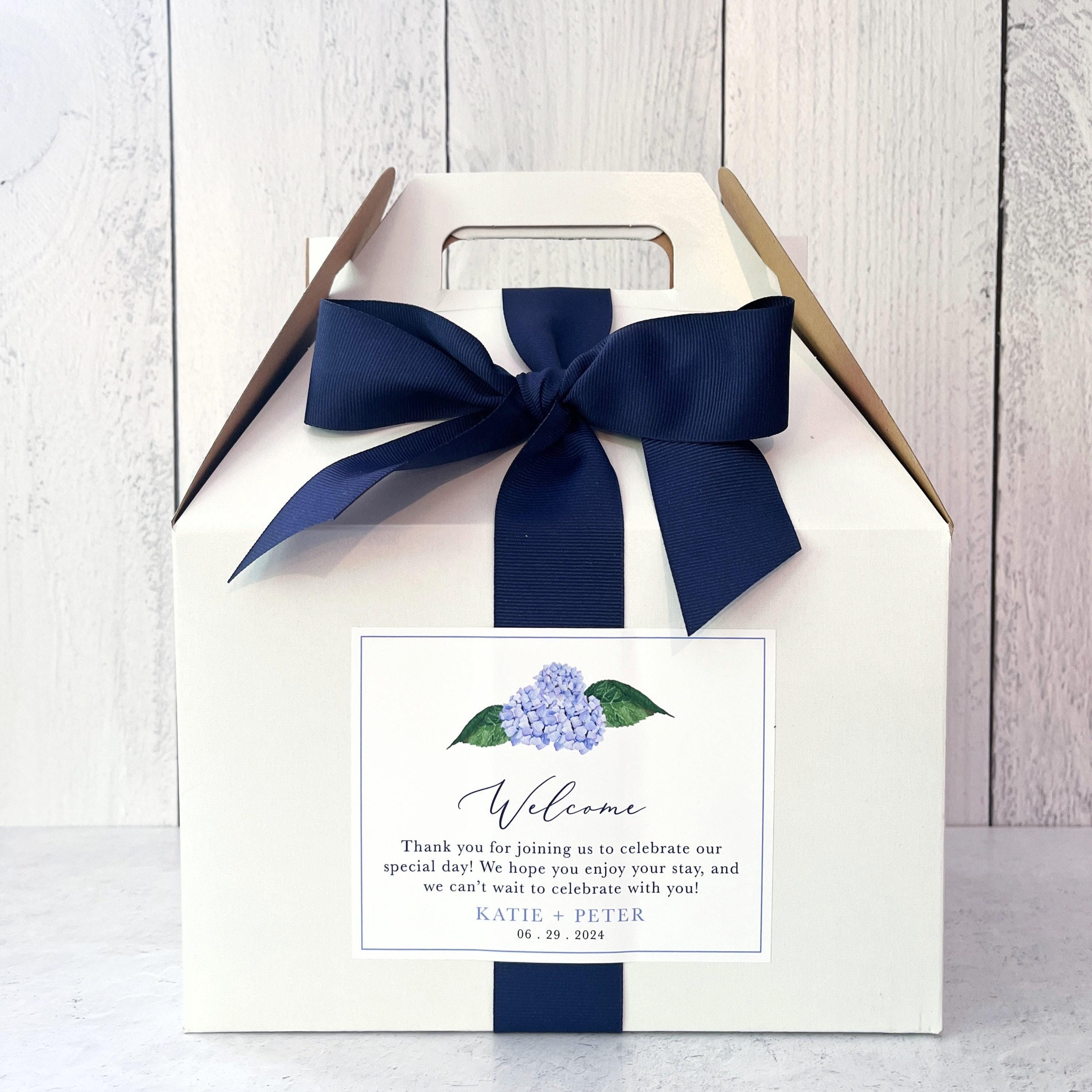 Hydrangea Wedding Welcome Boxes for Hotel Guests - Gable Boxes, Ribbon ...