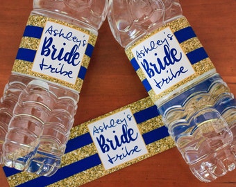 Bachelorette Water Bottle Labels - Bride Tribe Water Bottle Labels - Custom Bachelorette Party Decorations - Gold Glitter Labels Waterproof