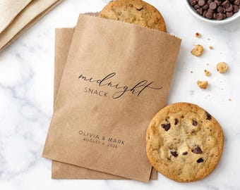 Personalized Wedding Favor Bags – Grease Resistant Kraft Treat Bags – Midnight Snack