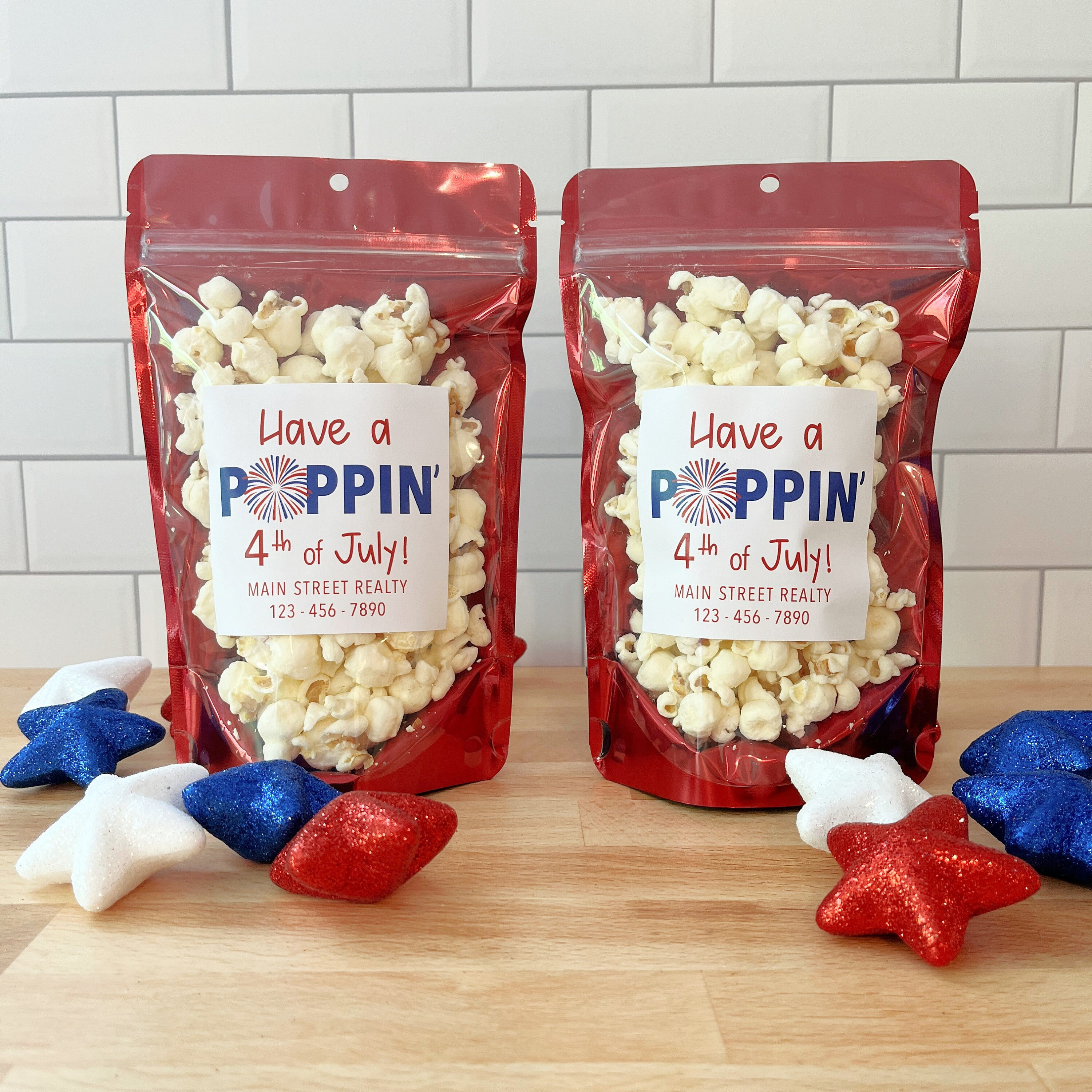 Personalized 4th of July Popcorn Bags // Stand up Zip Pouches