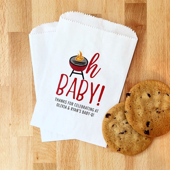 LINED Baby-Q BBQ Baby Shower Favor Bags for Cookies, Candy, Treats // Personalized, Grease Resistant