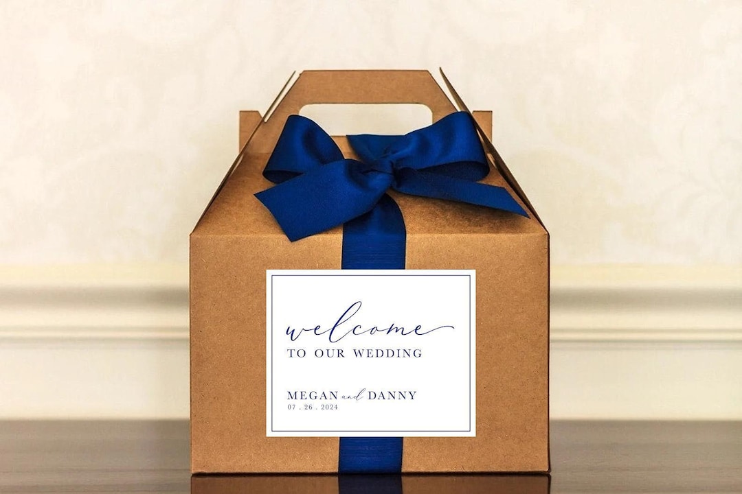 Modern Wedding Welcome Boxes for Hotel Guests // Gable Boxes, Ribbon ...
